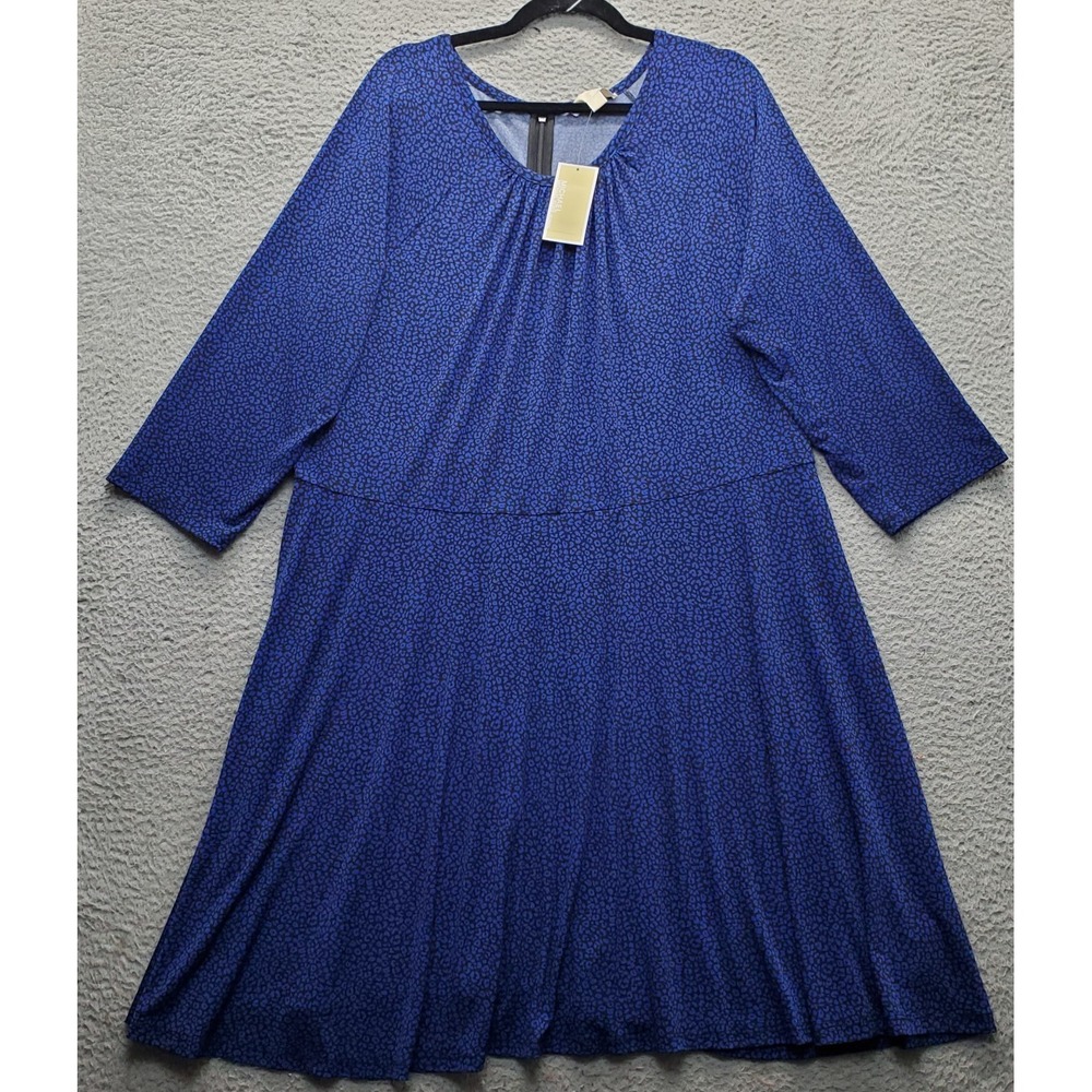 Michael Kors Baby Cat Wear to Work Dress Womens Plus 3X Blue Black Leopard Print